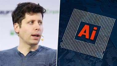 Sam Altman speaking seriously at a podium, with a digital cybersecurity interface and AI neural network graphics…