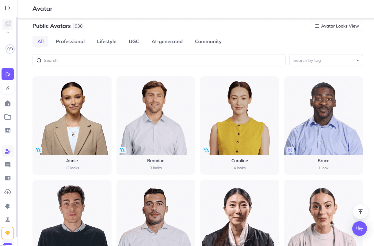 A digital avatar with a neutral expression appears on a screen, surrounded by interface elements suggesting AI video…