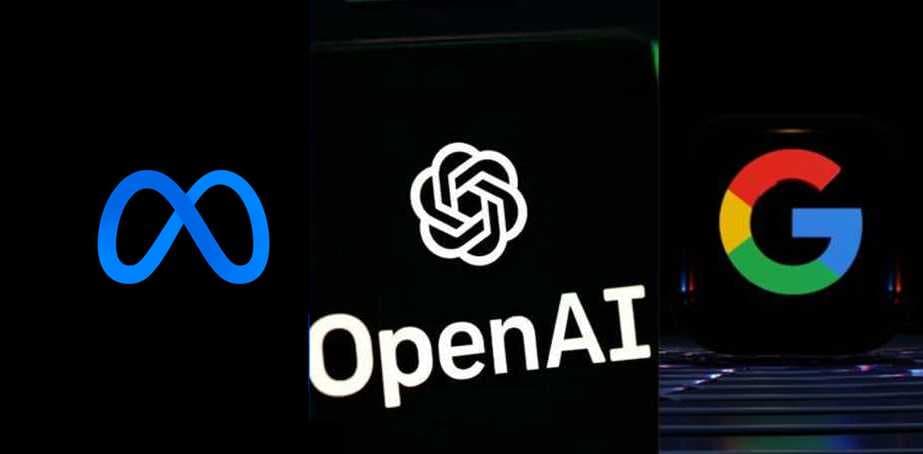 Meta logo next to OpenAI logo, symbolizing competition between free Spark LLM targeting 1 billion users and…