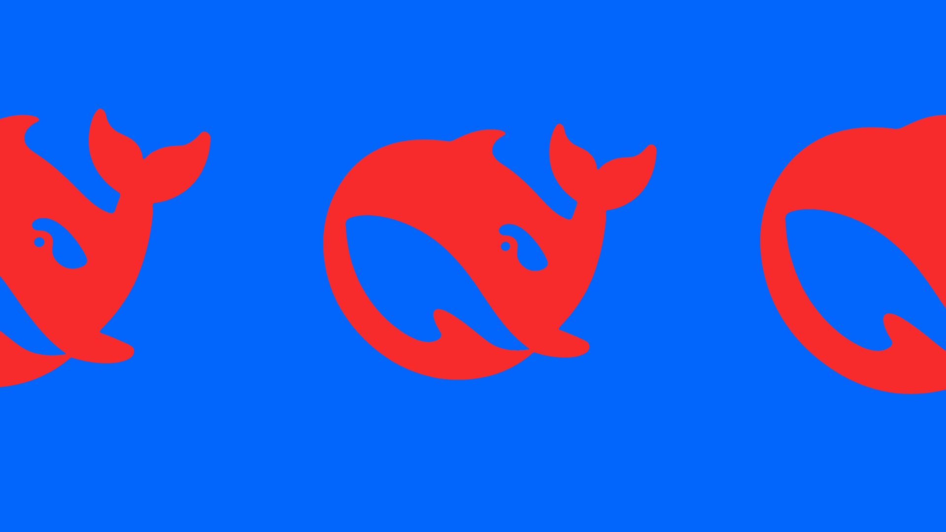 A large red whale swimming through digital data streams, symbolizing DeepSeek's massive scale and growth