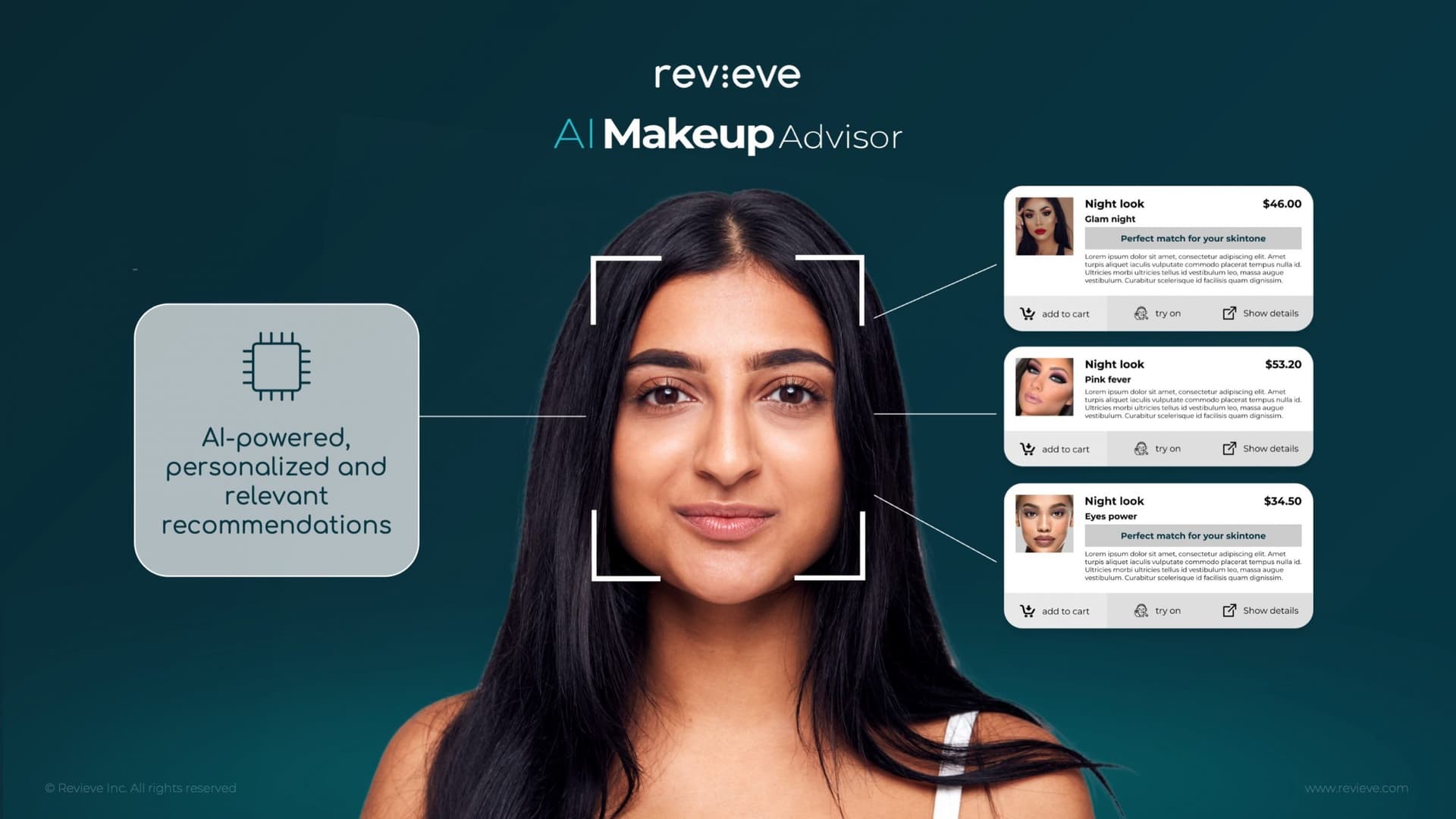 Woman using a smartphone with an AI skin analysis interface showing facial mapping and product recommendations