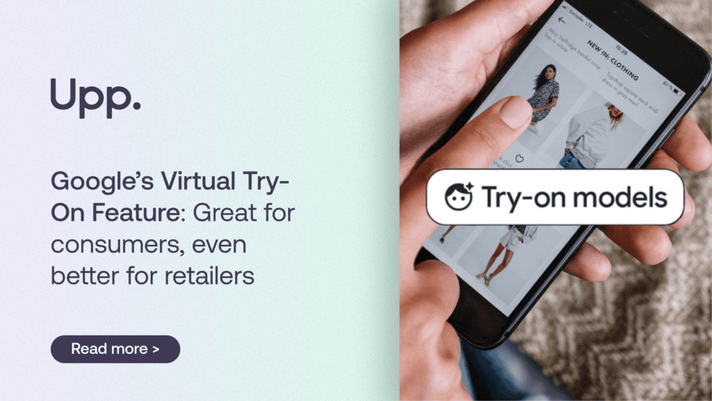 A person uses a smartphone displaying a Google News feed with the topic 'Fashion Retailers Adopt AI Virtual Try-On'…
