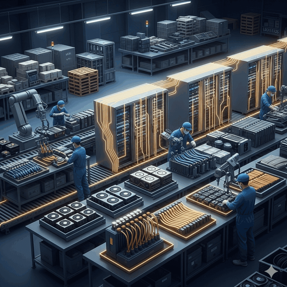 Two executives shaking hands in front of a large data center server rack, with Foxconn and Intel logos visible on…