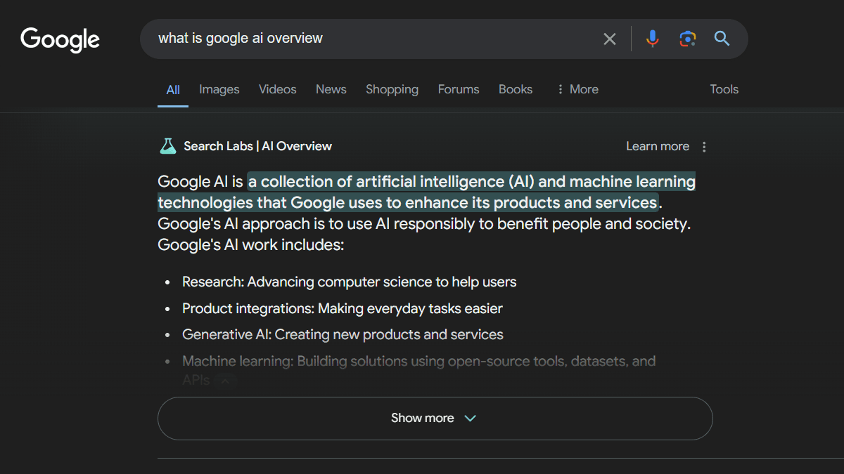A person using a laptop with a search bar displaying relevant results, alongside a chart showing declining relevance…