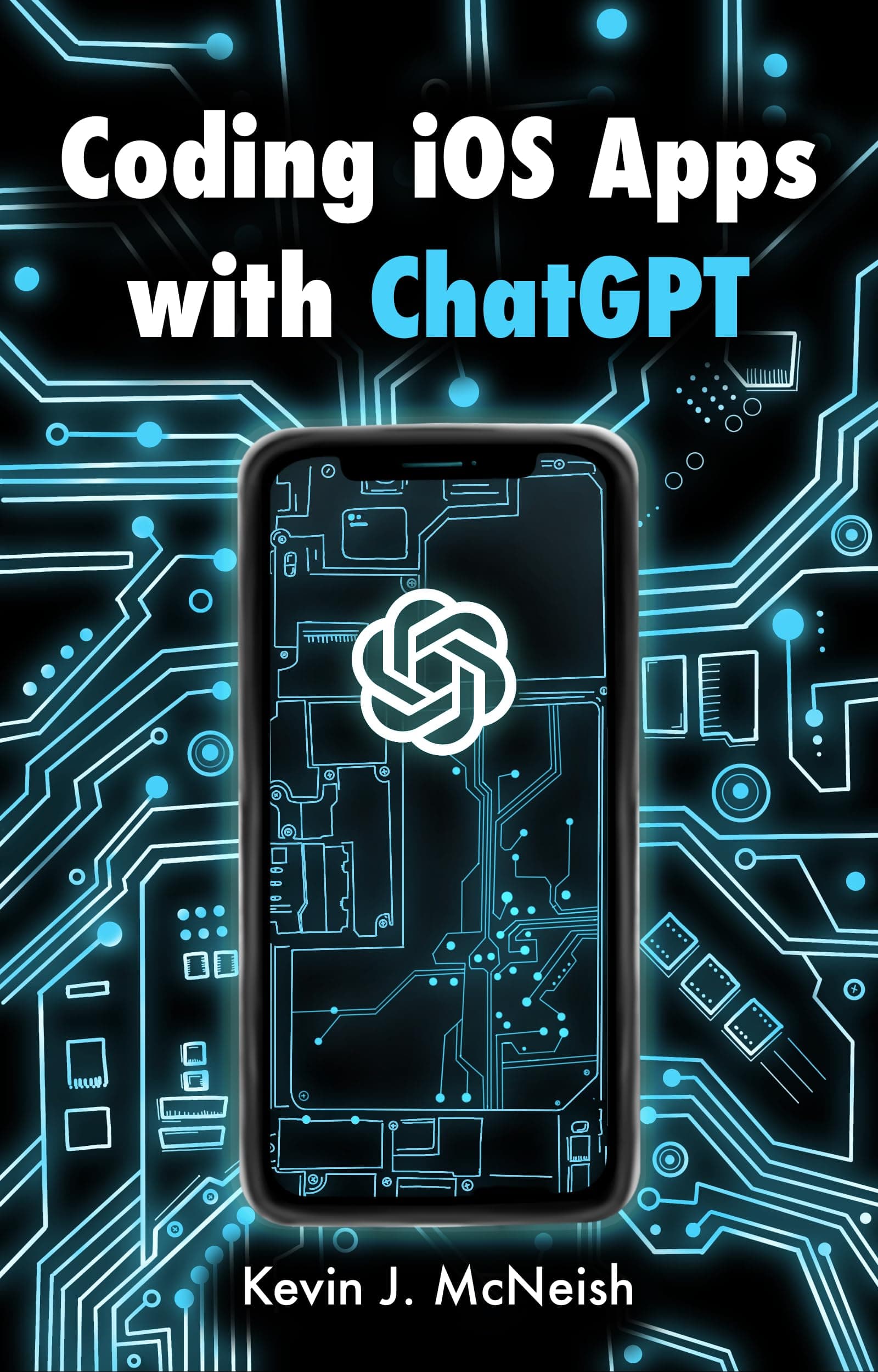 A smartphone screen displays ChatGPT app interface with code editor, offering AI coding assistance on iOS or Android