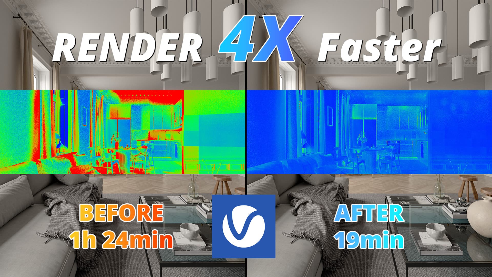 A 3D artist optimizes rendering settings in V-Ray software, adjusting parameters to speed up render times on a scene…