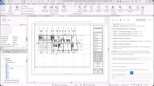 A person works on a detailed 3D building model in Revit software, with BIM elements and architectural plans visible…