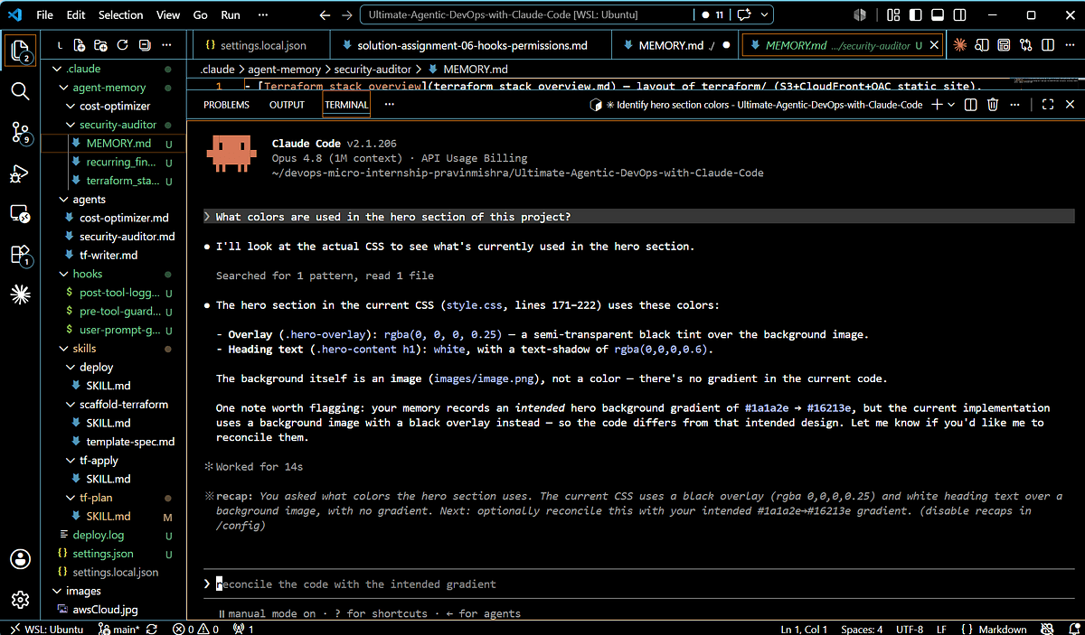 Developer at terminal configuring Claude Code with MCP, hooks, and memory settings to enforce safety checks in a…