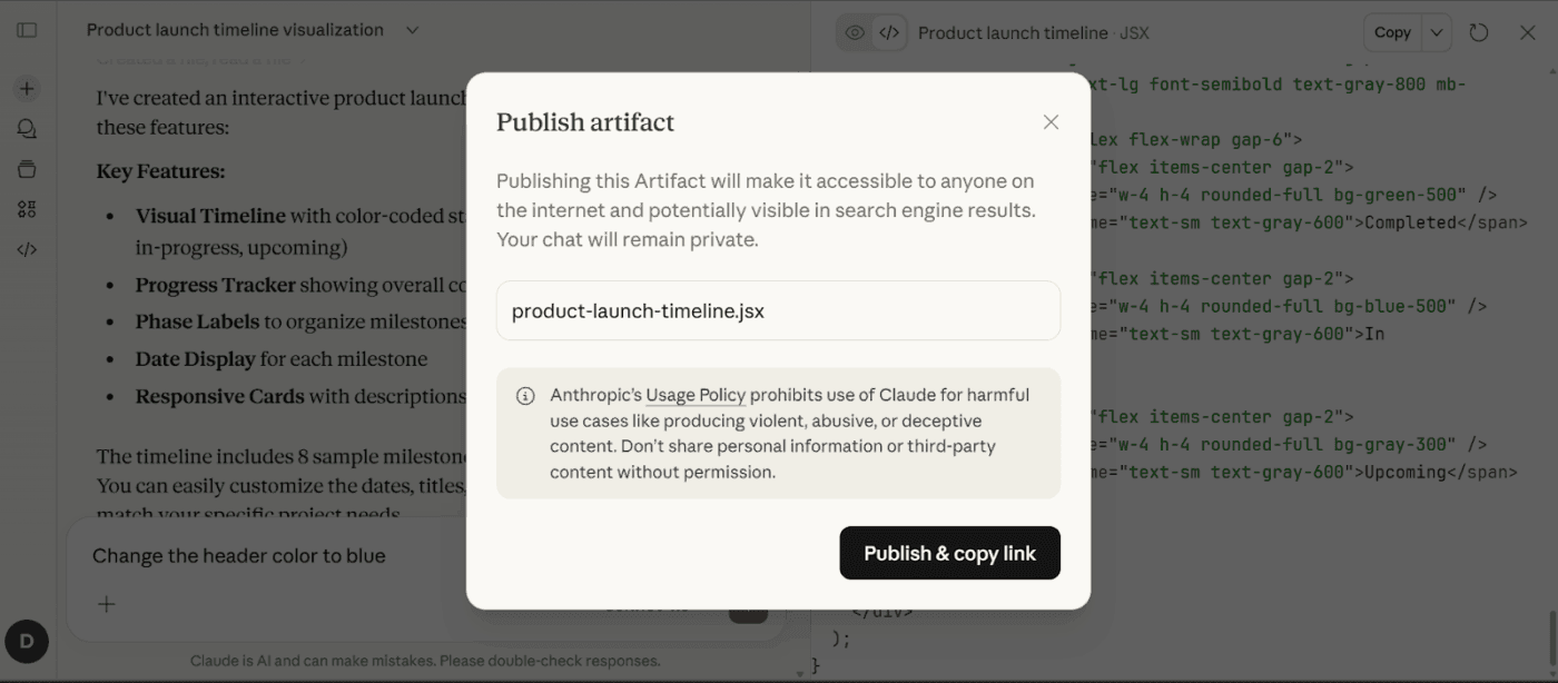 Developer at terminal displaying Claude Code artifact with PR walkthrough and dashboard view