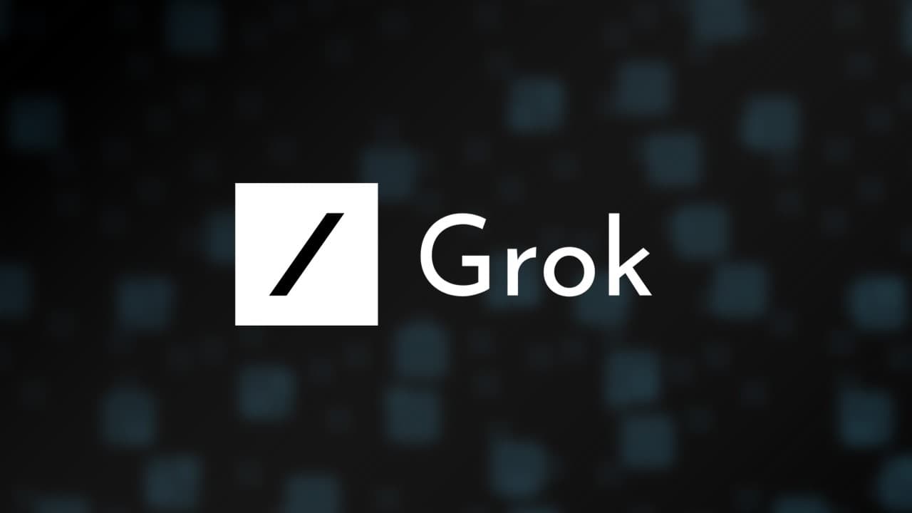 Open source code on a laptop screen with Grok AI logo, a developer typing, and a privacy warning icon nearby