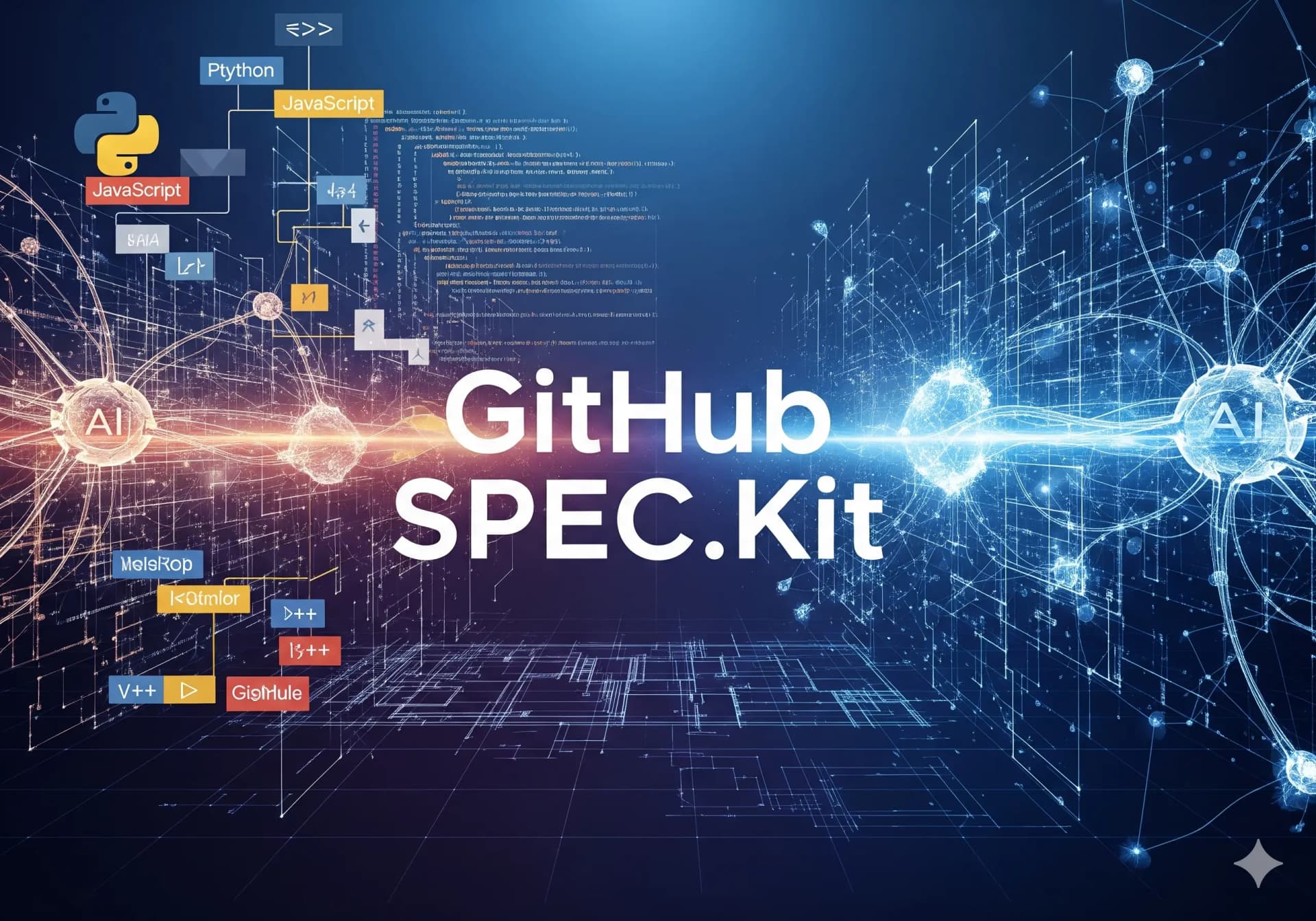 Developer at a computer terminal displaying GitHub Spec Kit interface with specification prompts and AI code…