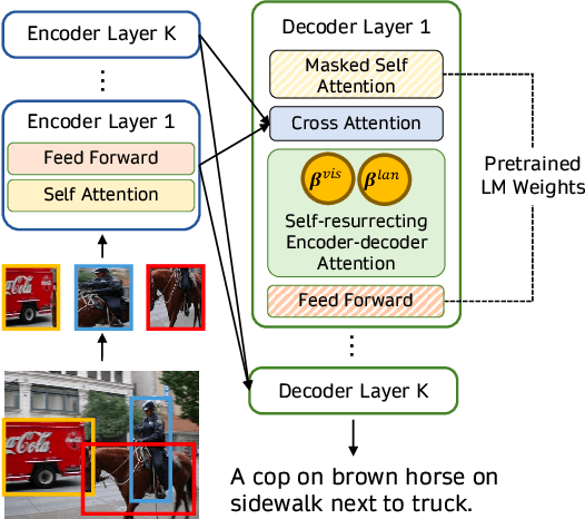 Diagram showing cross-attention connections between a vision encoder and language model layers in the HIVE…