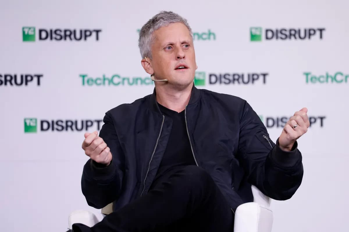 CEO in suit pleading on phone, surrounded by server racks and glowing GPU units
