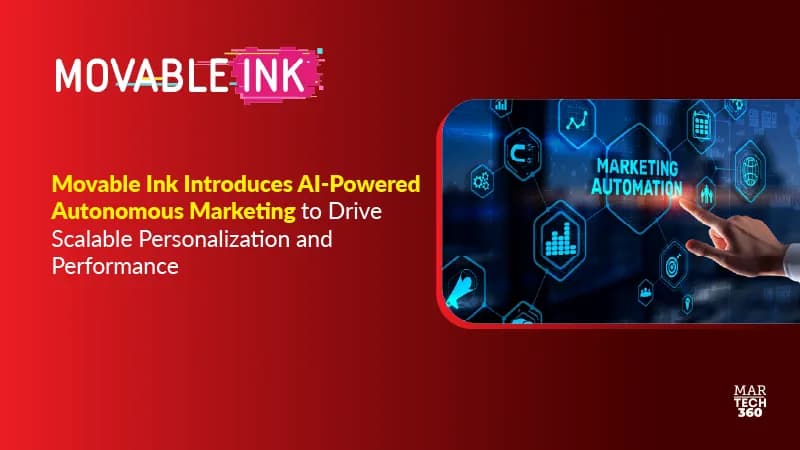 Movable Ink dashboard showing AI agents automating personalized CRM content creation on a laptop screen