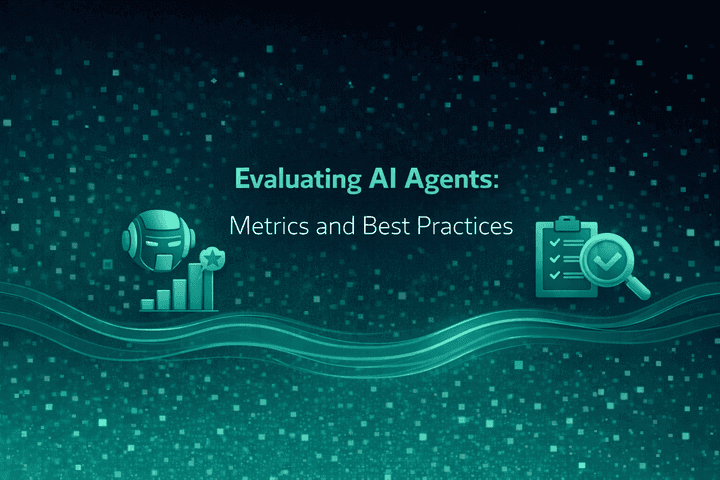 Engineers and business professionals examine a dashboard displaying AI agent performance metrics, reliability…