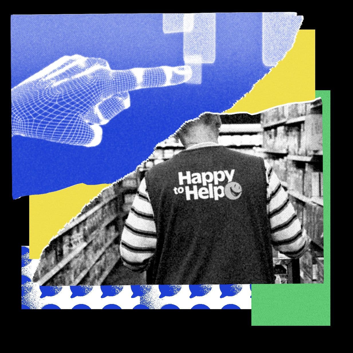 Walmart's Sparky chatbot interface on a smartphone, replacing OpenAI's Instant Checkout, with a shopping cart icon…