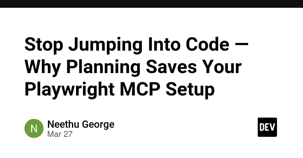 A developer at a laptop sketches a folder structure and page objects on paper, planning Playwright MCP tests to…