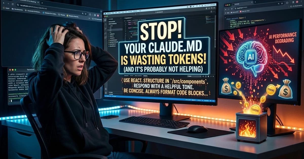 Developer Abd Rahma's code editor showing a CLAUDE.md file with token waste warning, surrounded by code lines and…