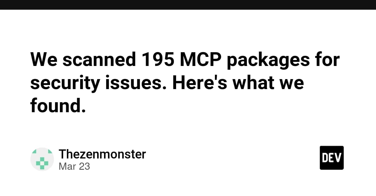Developer on laptop scanning npm MCP server packages with a security tool interface showing risk scores and…