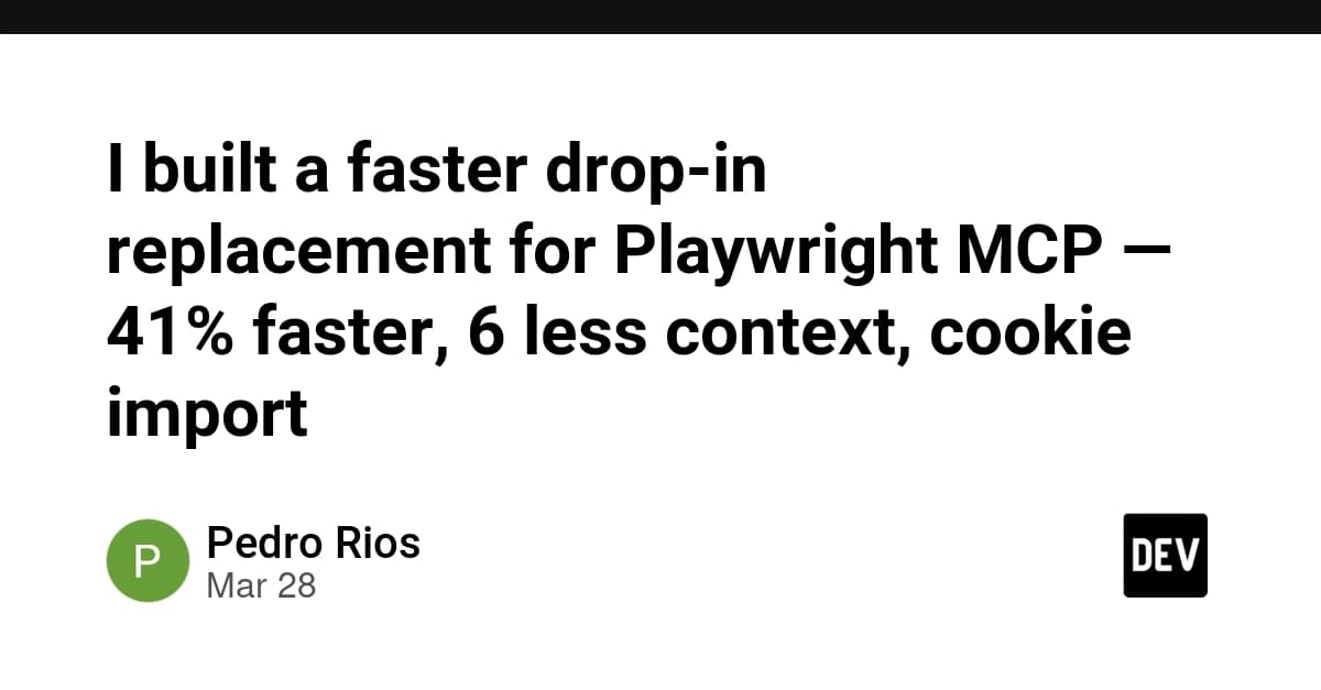 Code editor window showing pilot-mcp integration replacing @playwright/mcp, with a speed comparison graph indicating…