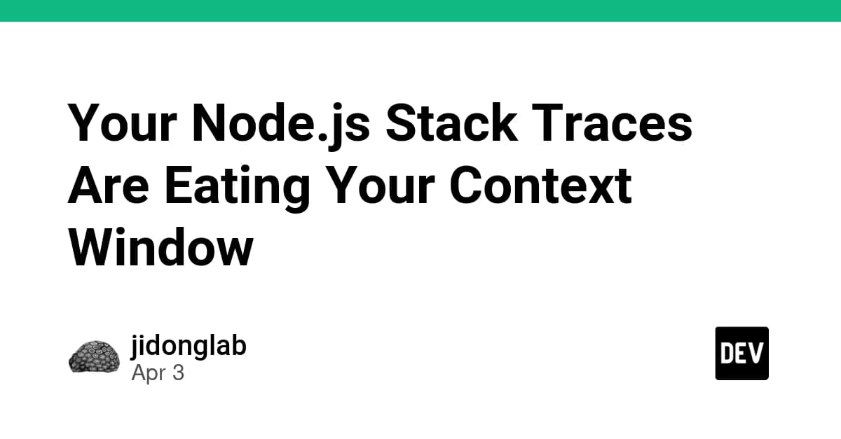 Terminal window showing Node.js stack trace before and after ContextZip filters out internal frames, with Claude…
