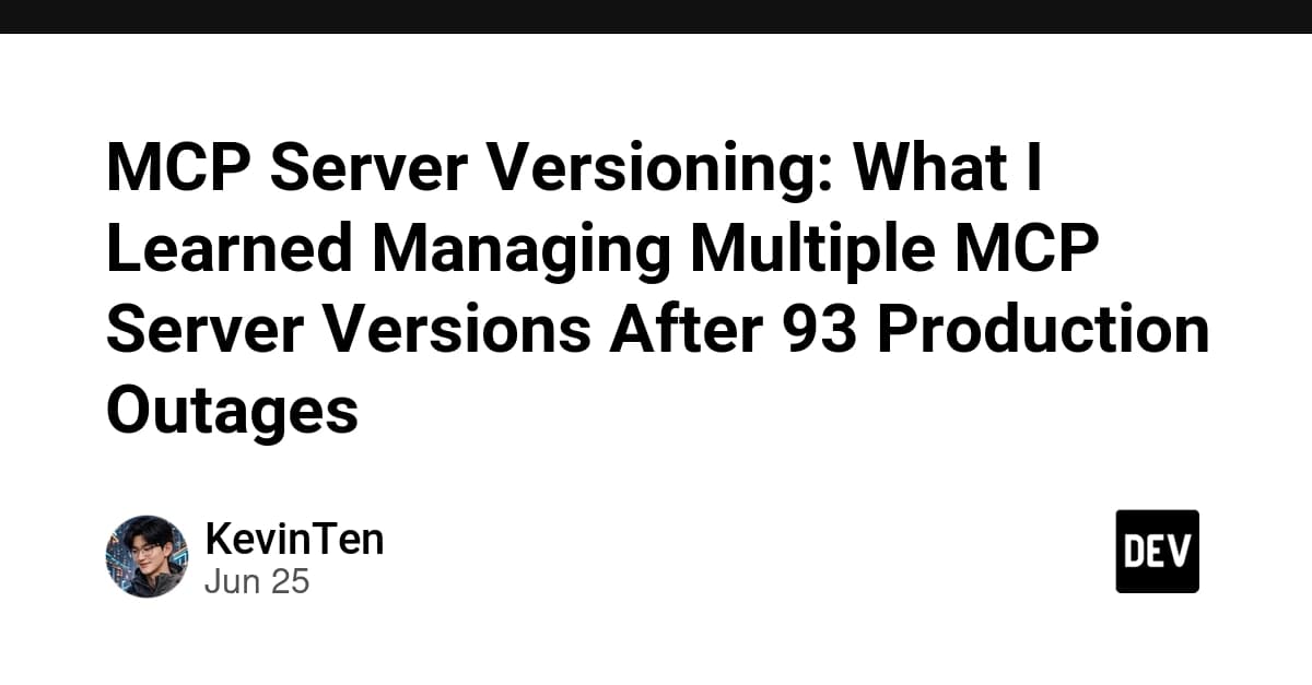 Developer managing multiple MCP server versions on a dashboard showing 93 production outages, with error logs and…