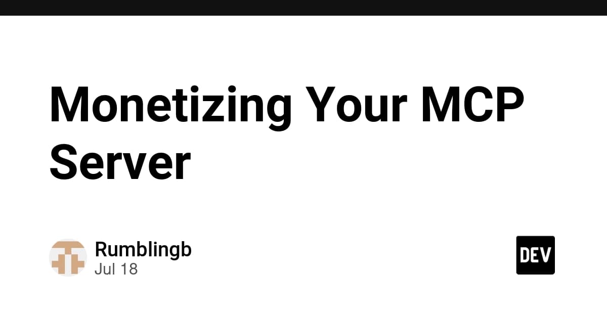 Developer at a laptop with a diagram showing a seven-step monetization funnel for MCP servers, featuring a free tier…
