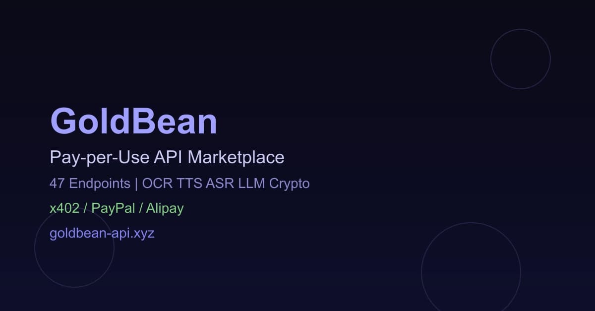 Developer's terminal showing a Claude Code session connecting to GoldBean MCP server, with a USDC payment flow for…
