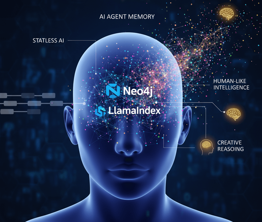 A diagram showing a central knowledge graph connecting AI agent memory nodes, with labeled edges linking entities…
