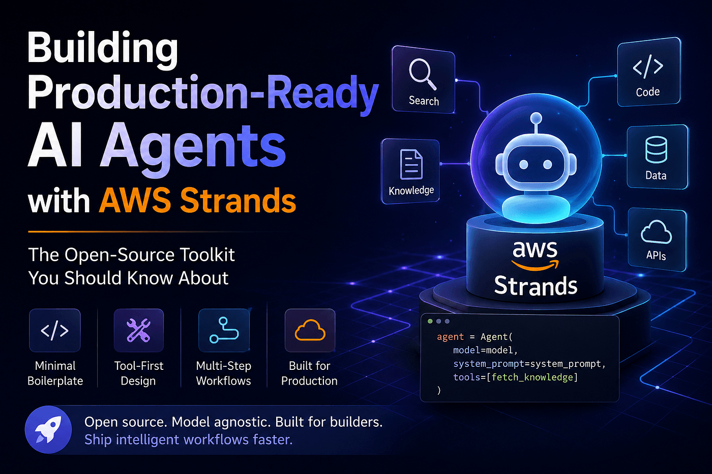 AWS logo on a dark background, representing the company's new production blueprint for evaluating AI agents with…