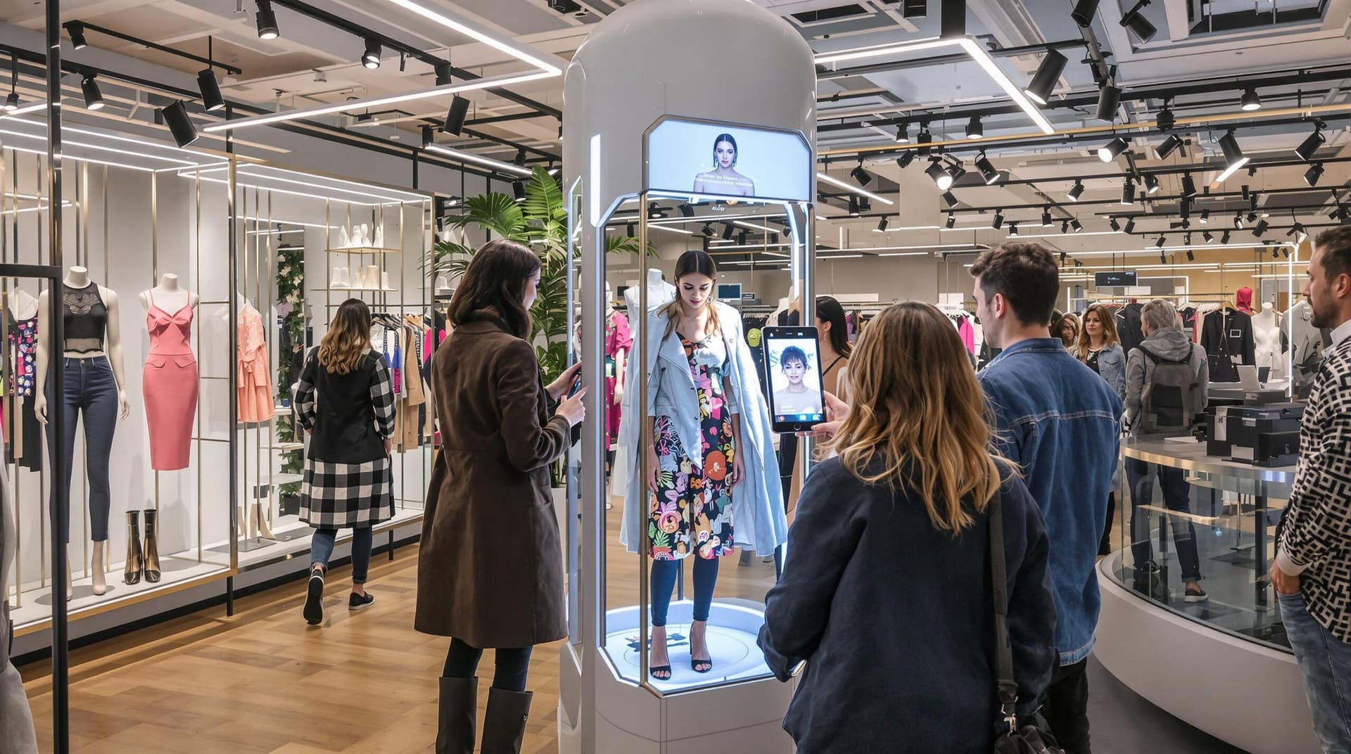 AI personal stylist interface on a smartphone showing outfit recommendations with luxury fashion items displayed on…