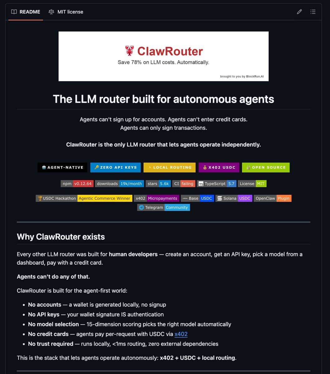 Dashboard displaying ClawRouter's model routing interface with latency bars and cost comparisons across OpenAI…