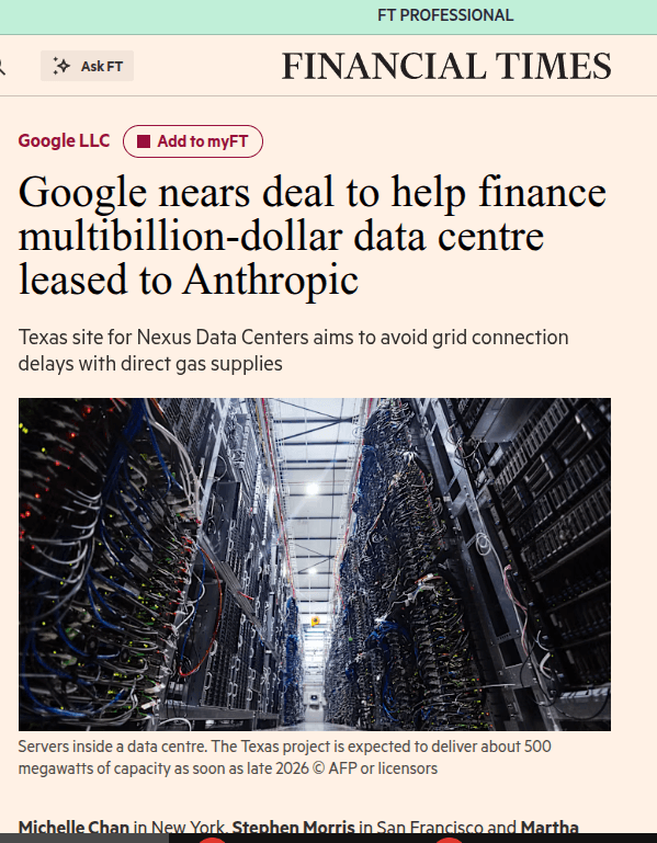 Google to Fund $5B+ Texas Data Center for Anthropic, Targeting 7.7GW with Behind-the-Meter Power