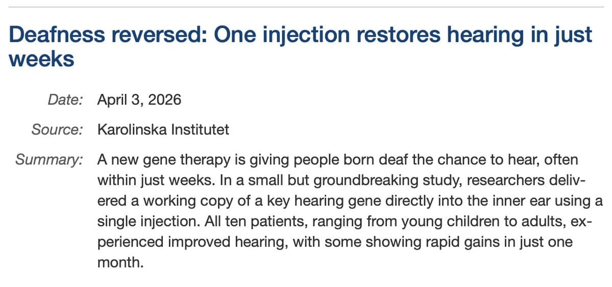 Inner Ear Gene Therapy Injection Reverses Deafness in All 10 Patients in Clinical Trial