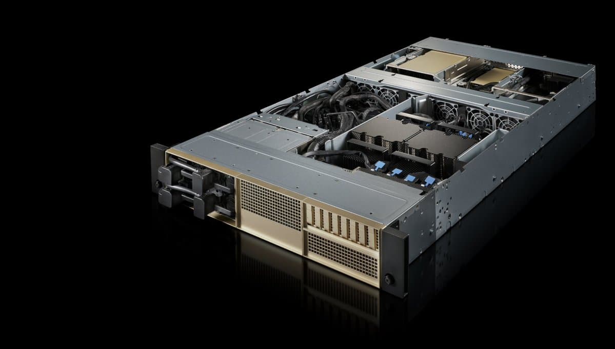 NVIDIA Vera CPU on a test bench with cooling hardware, surrounded by cables and monitoring equipment in a lab setting