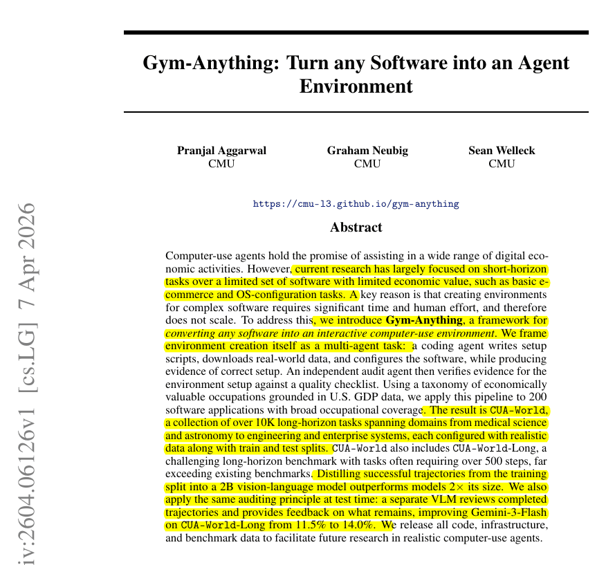 CMU researchers demonstrate Gym-Anything converting a spreadsheet interface into a simulated training ground for AI…