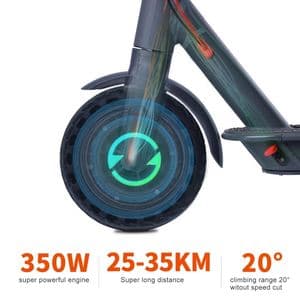 A Niu electric scooter prototype self-balancing on a test track, with a rider nearby, showcasing autonomous…