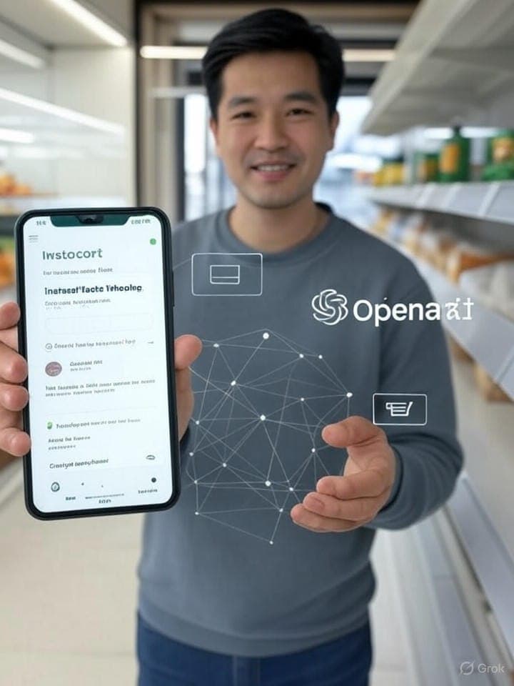 Computer vision technology scanning grocery shelves in a modern supermarket aisle, with a digital overlay…
