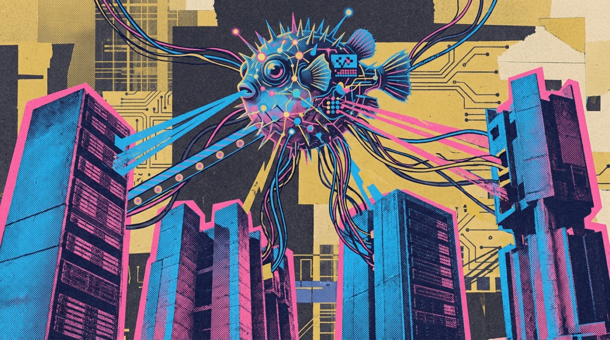 A dynamic dashboard with interconnected nodes representing multiple LLMs, coordinated by Sakana AI's Fugu…