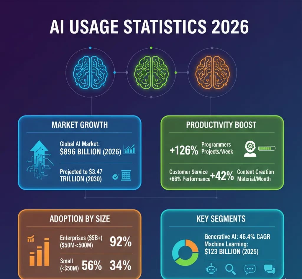 Bar chart on a laptop screen displays generative AI adoption rates across industries, with a hand pointing to a 68%…