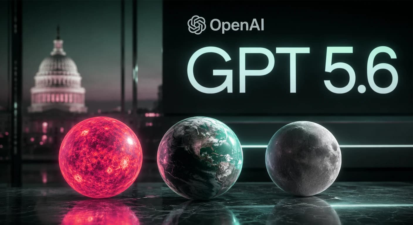 OpenAI CEO on stage at a launch event, with a large screen displaying a price chart and the GPT-5.6 Luna logo…