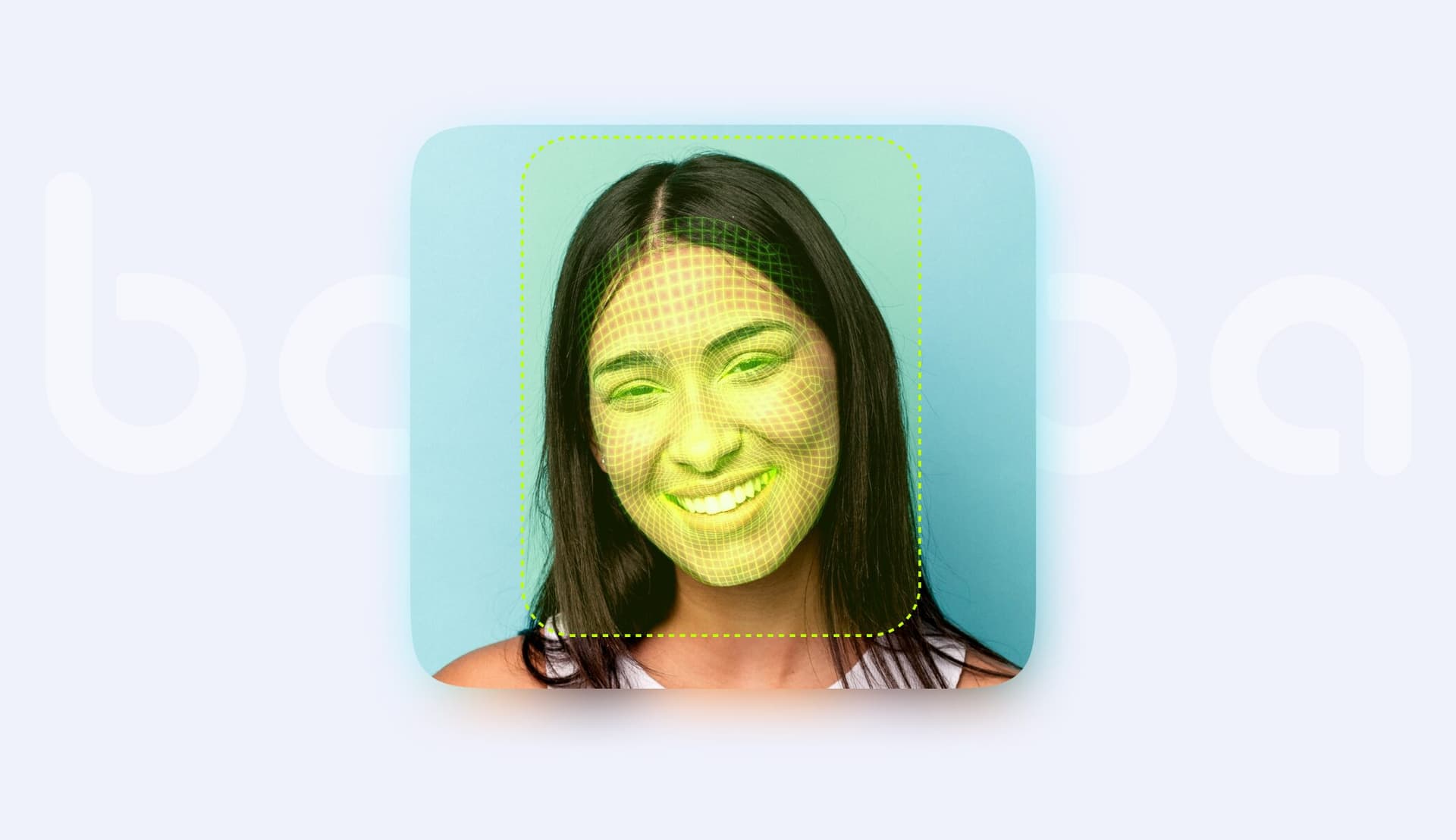 A person applies makeup while a digital overlay highlights facial detection algorithms on their skin, illustrating…