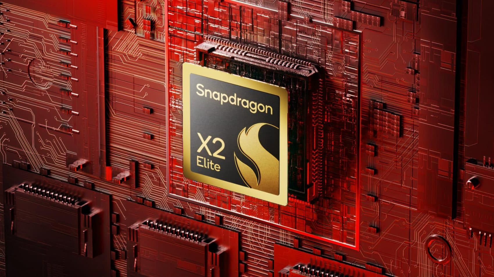 Qualcomm Snapdragon X2 Elite processor chip mounted on a laptop motherboard, surrounded by cooling components…