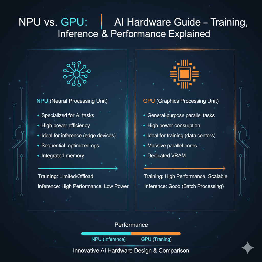 Developer compares AI text-to-speech quality output from GPU, CPU, and NPU hardware, highlighting audible…