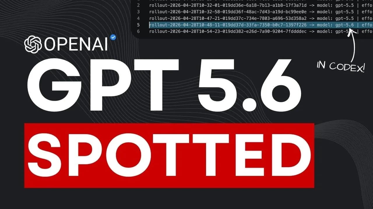 OpenAI GPT-5.6 launch event with a large digital display showing benchmark scores and a sleek AI interface…
