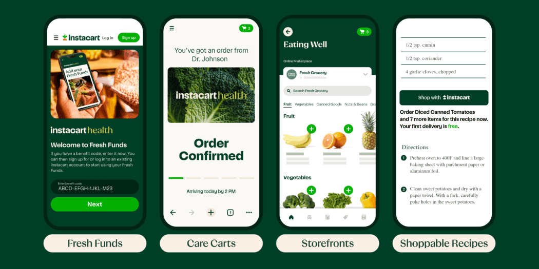 Instacart engineers analyze product data on a dashboard featuring grocery items, illustrating scalable product…