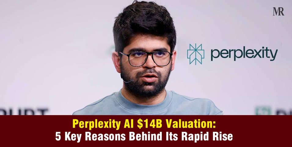AI startup Perplexity logo on a smartphone screen, with upward trending financial charts and dollar signs in the…