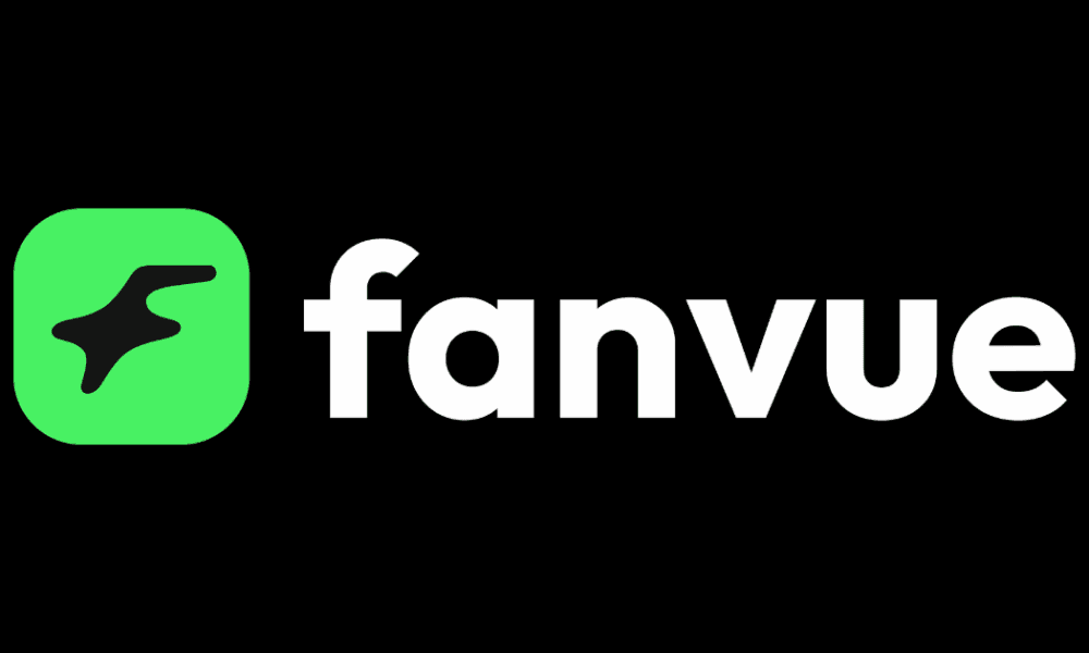 Screenshot of Fanvue platform interface showing an AI-generated female influencer profile with synthetic avatar…